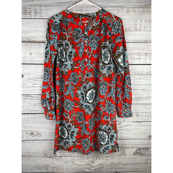 Ann Taylor Loft Half Button Shift Dress Paisley Red XSmall Retro Career Modest - Picture 1 of 9